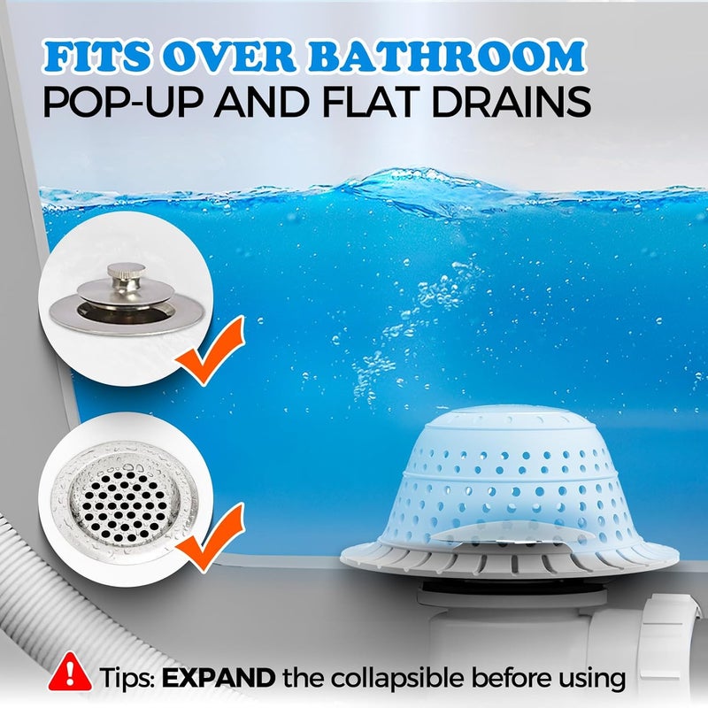 zaa Bathtub Drain Hair Catcher, Silicone Collapsible 3 Pack Drain Protector for Pop-Up and Regular Drains of Shower, Bathtub, Tub, Bathroom, Sink, Black Grey Blue - Image 3